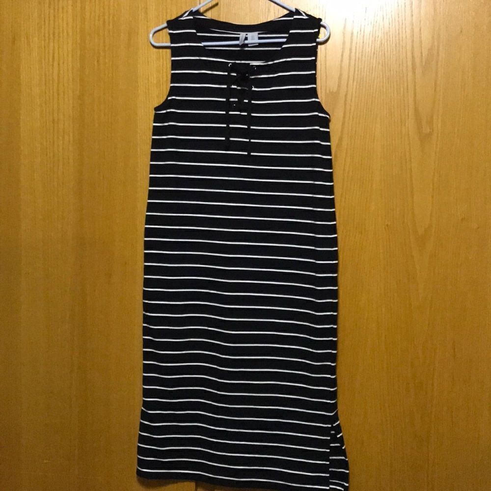 Paraphrase black/white stripe stretch knit dress 4